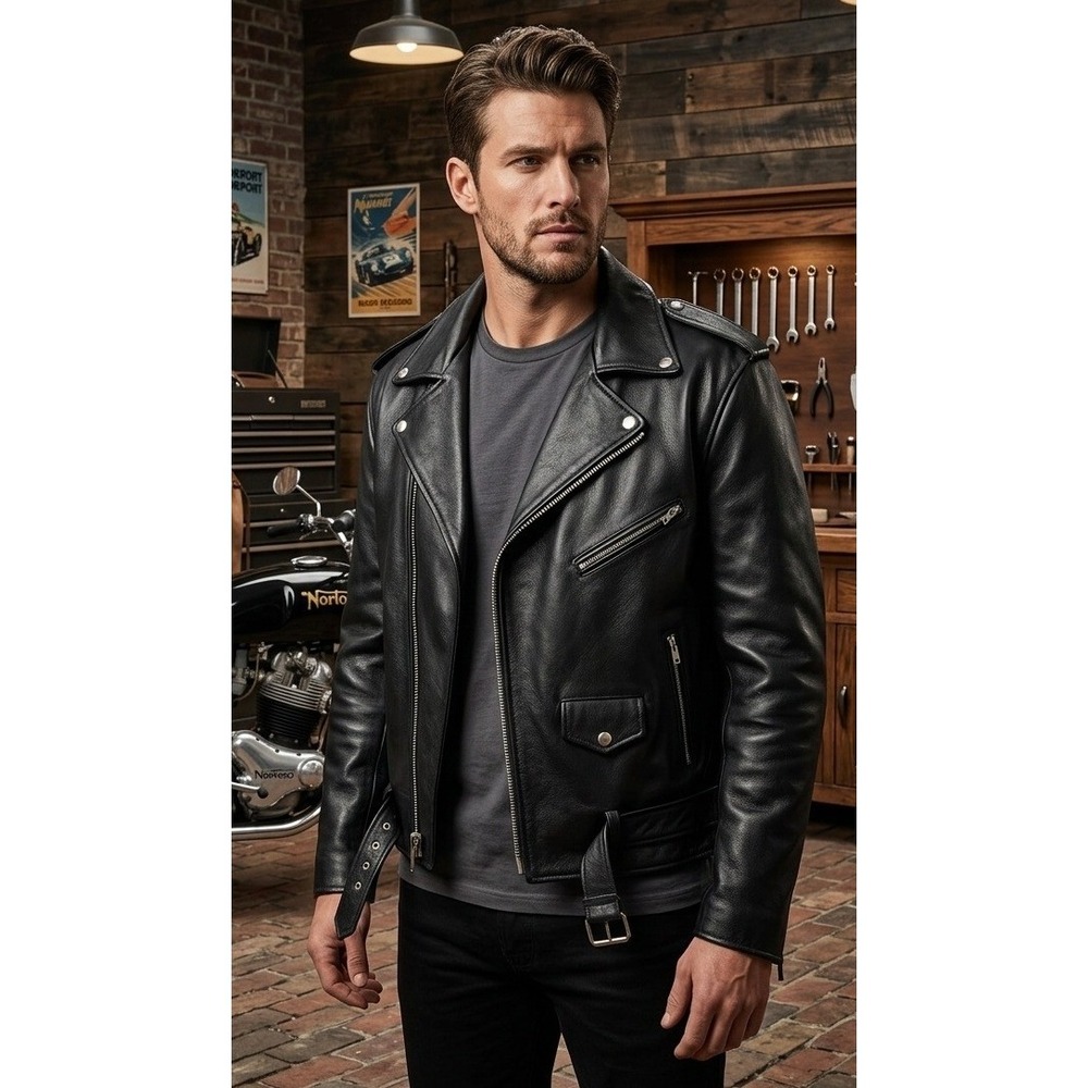 Vintage Allstate Leather Black‎ Biker Motorcycle Jacket Men's 52 Liner Zip Heavy